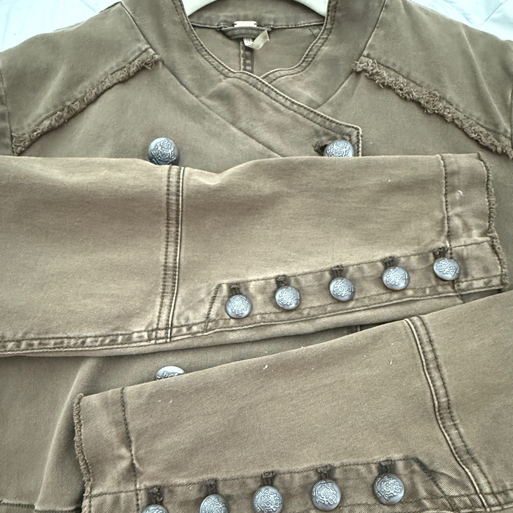 Free People Romantic Ruffles Military Jacket Olive Green Small Mint Condition - Picture 4 of 9